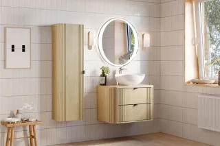 Badmöbel Set 4-tlg Badezimmerset WENDO Cremona Eiche Spiegel 80cm inkl. Wasch...