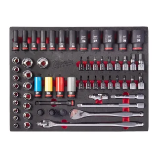 Milwaukee 1/2" Ratschen und SHOCKWAVE Schlagnuss Einlage 60-teilige Einlage für Werkstattwagen - 4932500757