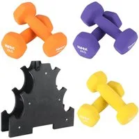 kehot Hantel-Set Hantel-Set 6-teilig mit Ständer – 2x1kg, 2x2kg, 2x3kg, (Robuste Gusseisen-Hanteln, Rutschfeste, Oberfläche, Wabenmuster, Platzsparendem für Heimtraining, Fitnessstudio, Damen & Herren), Bestehend aus 2x Gelb,2x Orange und 2x Lila Kur