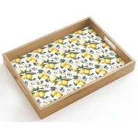 OnlyWow Tablett Rechteckig mit Henkel Frans - Citroen - Citrus - Bloesem - Geel - Gro, Eichenholz, (1-tlg), Siervierplatte, Tray, Frühstücksbrett