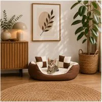 belviona Tierkissen, Katzenbettchen mit niedrigem Einstieg, 65x50 cm, braun/beige, Oxford, Katzenkörbchen 4-in-1, wendbares Katzenbett