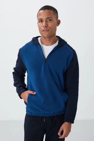 Herren Farbblockierte Halb-Zip Plüsch Sweatshirt