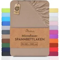NatureMark Spannbettlaken Mikrofaser Spannbetttuch, Polyester, Gummizug: rundum, viele Größen und Farben Markenware, 90x200cm, Sand