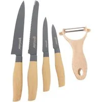 Neuetischkultur Messer-Set Küchenmesser 5-teiliges Set Griff in Holz Optik (Set, 5-tlg., 4 verschiedene Messer 1 Sparschäler), Schälmesser Brotmesser Sparschäler