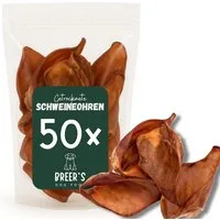 Breers Pet Food Schweineohren getrocknet 50 Stück Kausnack Hundeleckerlie, Einzelfuttermittel für: Hunde, Harter Kauartikel, Leckerli getreidefrei, Hundesnack zuckerfrei