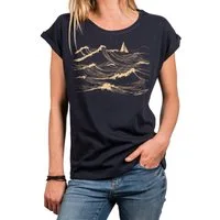 MAKAYA T-Shirt Seglerinnen Damen-Top – maritimes Design mit Segel-Motiv (Schwarz, Blau, XS, S, M, L, XL, XXL, 3XL, 4XL, 5XL) Baumwolle