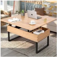 VOWNER Couchtisch Höhenverstellbarer, 3-in-1 Mehrzweck-Wohnzimmertisch, Holzfarbe