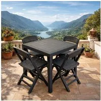 Progarden Garten-Essgruppe Gartenmöbel Kunststoff Anthrazit 5 Tlg. Set, (Set, 5-tlg., Tisch + 4 Klappstühle), UV-Beständig, Robust, Wetterfest, Made in Italy, Hochwertig