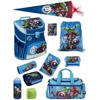Scooli Schulranzen Campus Fit Avengers Schultasche, ab 1. Klasse, 980 Gramm, 18L Fassung (Komplett-Set, 15-tlg., mit Lunch-Set, Sporttasche, Schultüte 85cm und Schreibset), leicht, ergonomisch, robust