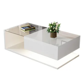 Okwish Couchtisch, Weiß, Holzwerkstoff, Nachbildung, Mode, 1 Schubladen, Rechteckig,Rechteckig, 55x32.5x105 cm, Wohnzimmer, Wohnzimmertische, Couchtische