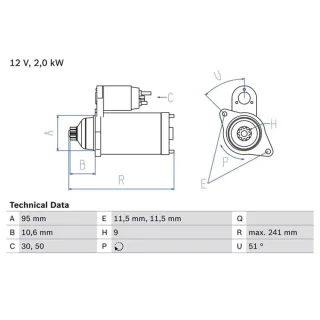 Bosch Anlasser 2,0 kW Nissan Pick Terrano Urvan