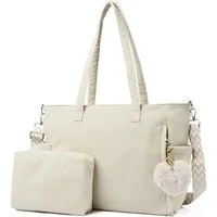 Cachito Schultertasche Damen Umhängetasche Groß Shopper Handtasche Cord Tote Bag Reisetasche, für Arbeit Büro Reisen Einkaufen Schule Strand