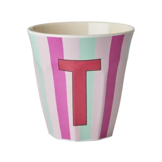 Rice Melamin Becher Buchstabe T / Streifen / Pink 250ml