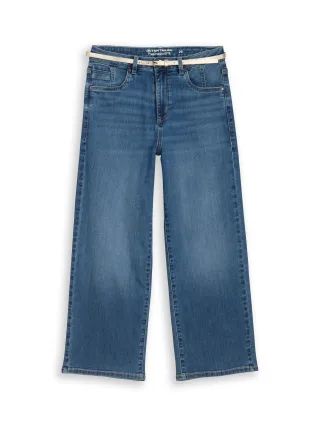 Tom Tailor - TTNELMA CULOTTE Stretch Jeans mit Gürtel clean mid stone blue denim - Gr. - 28