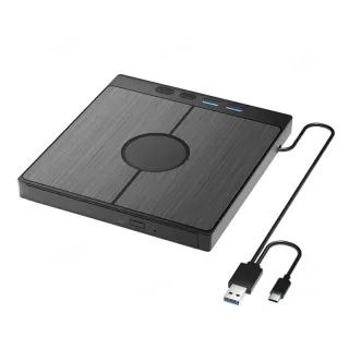 7 in 1 External CD/DVD Drive CD Burner with 2 USB/Type-C Ports USB 3.0 Portable CD/DVD Burner 1 TF/SD Card Slots Optical