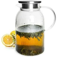 Sendez Wasserkaraffe 1,5L mit Edelstahl Filter Relief Wasserkrug Wasserkaraffe Glaskaraffe