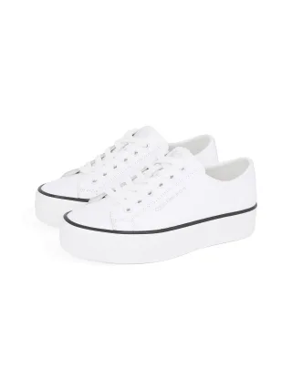 Calvin Klein Jeans Sneaker "BOLD VULC FLATF LOW LTH IN", Halbschuh, Schnürschuh, Freizeitschuh mit CK-Logo an der Ferse
