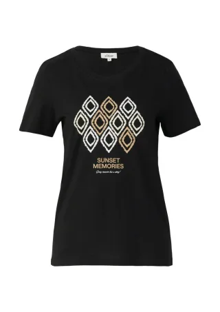 s.Oliver Red Label - Jersey-T-Shirt mit Frontprint schwarz - Gr. - 36