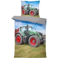 One Home Bettwäsche Fotodruck, Mikrofaser, 2 teilig, Traktor Trecker Kinder, Knitterfrei Weich für Sommer und Winter