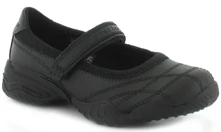 Neue Mädchen Schwarze Leder Skechers Schule Schuhe mit Klettverschluss