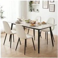 YOUDENOVA Esszimmerstuhl 4er-Set, Samtbezug, Ergonomische, stabile Metallbeine, Cremeweiß (1 St)