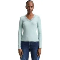 TOM TAILOR Denim Langarmshirt V-Ausschnitt mit Spitze