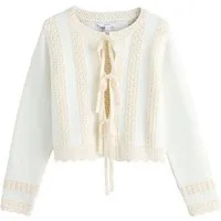 Next Strickjacke Strickjacke mit Häkelbesatz und Bindedetail (1-tlg)