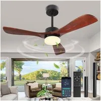 Rosnek Deckenventilator Massivholz mit Licht, App & Fernbedienung,leiser reversibler DC-Motor, 18W LED dimmbar, 6 Stufen, 3 Lichtfarben, für Schlafzimmer, Wohnzimmer