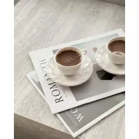 EKA Kaffeeservice Pearl White Mokkatassen Set (12-tlg), 6 Personen, Porzellan