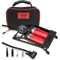 HEYNER Luftpumpe Fußluftpumpe Doppelzylinder 2 Zylinder mit Manometer 10 bar + Tasche (1-tlg)