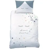 MTOnlinehandel Babybettwäsche 100x135 + 40x60 cm Biber „Sweet Dreams“ warm & weich, 100% Baumwolle, 2 teilig, mit Sterne- und Wimpern-Motiv, hautfreundlich