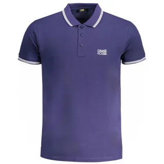 Cavalli Class Polo-Shirt mit Kontrastkragen in Weiß und Logo in Navy Blau