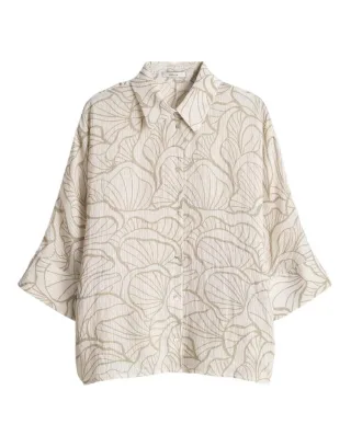Opus - Printbluse mit feinem Webstreifen Loose Fit - Fashell beige/grün - Gr. - 40