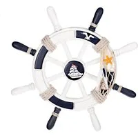 BIRENDY Dekoobjekt Dekoratives Steuerrad 5 aus Holz mit Nautik Optik Schiffsrad 33cm Möwe
