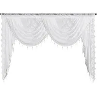 Minicloss Vorhang Boho Vintage Vorhang mit Perlenquasten, halbtransparenter Küchenvorhang mit floraler Stickerei