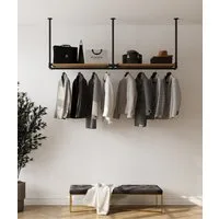RSR Hangers Kleiderstange Garderobenleiste Kleiderstange Garderobe „DIEK“ mit Eichenholz Ablage