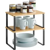 SONGMICS Gewürzregal Küchen-Organizer, Küchenregal, Schrank-Organizer Küche, kleines Regal, 2-tlg., erweiterbar, stapelbar, Metall und Holzwerkstoff