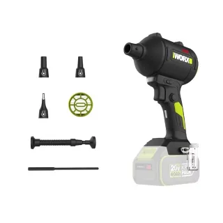 WORX WU093 Lithium Industrial Blower Cordless 20V 75,000RPM Lightweight 209m/s High Power Multi Nozzle Attachments