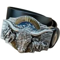 Ware aus aller Welt Ledergürtel Wechselgürtel Gürtel mit Wild West Gürtelschnalle Longhorn Buckle