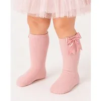 La Bortini Kniestrümpfe Lange Socken für Kinder Mädchen Strümpfe mit Schleifen (1 Paar festliche socks) elastisch, weich, in Puderrosa, Größe 21 bis 32