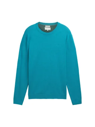 Tom Tailor - Basic Strickpullover aus Baumwolle turquoise blue melange - Gr. - XXL