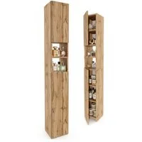 TREND WERK Hochschrank Badschrank schmal stehend B24 x T31 x H172 cm (Schmaler Badezimmerschrank mit Regalfächern & Stauraum) Holzoptik, offene & geschlossene Fächer, Standregal Bad, platzsparend