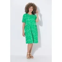 Ulla Popken Midikleid Jerseykleid Zitronen Rüschen V-Ausschnitt Halbarm