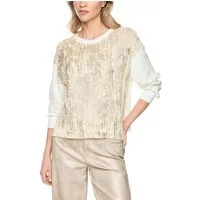 Marc Cain Rundhalspullover Golden Hour Premium Damenmode glanzvolle goldfarbene Beschichtung auf der Vorderseite