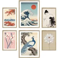 ARTFAVES Bilder-Collage Poster Set Art Gallery Japan I mehrteilige Bilderwand I Wandbilder Hok, (Wandbilder modern, 6 St)