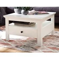 trendteam Couchtisch Baxter (Wohnzimmertisch in weiß Landhaus, 70 x 70 cm), mit Ablage und Schubkasten