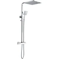 MEYKOERS Duschsystem mit Thermostat, Extra großer Regendusche 30 x 30 cm mit Handbrause, Höhenverstellbar 80–118 cm, Antikalk, Messing Thermostatarmatur