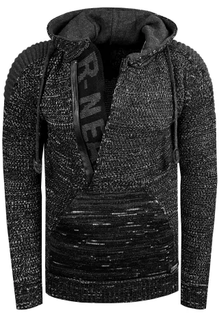 1/2 Zip Grobstrick Kontrast Kapuzen-Pullover
