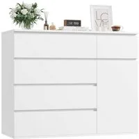 Homfa Kommode, weiß mit 5 Schubladen und 1Tür, Sideboard 100x80x40cm