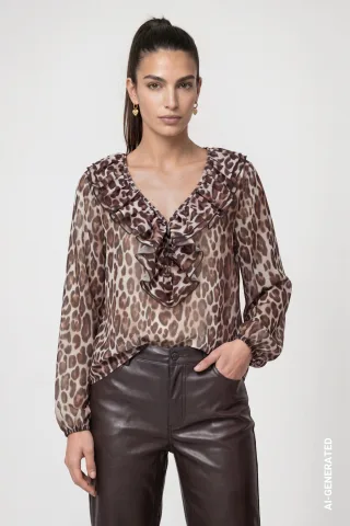 monari - Chiffon Bluse mit Leo-Muster hazel gemustert - Gr. - 38